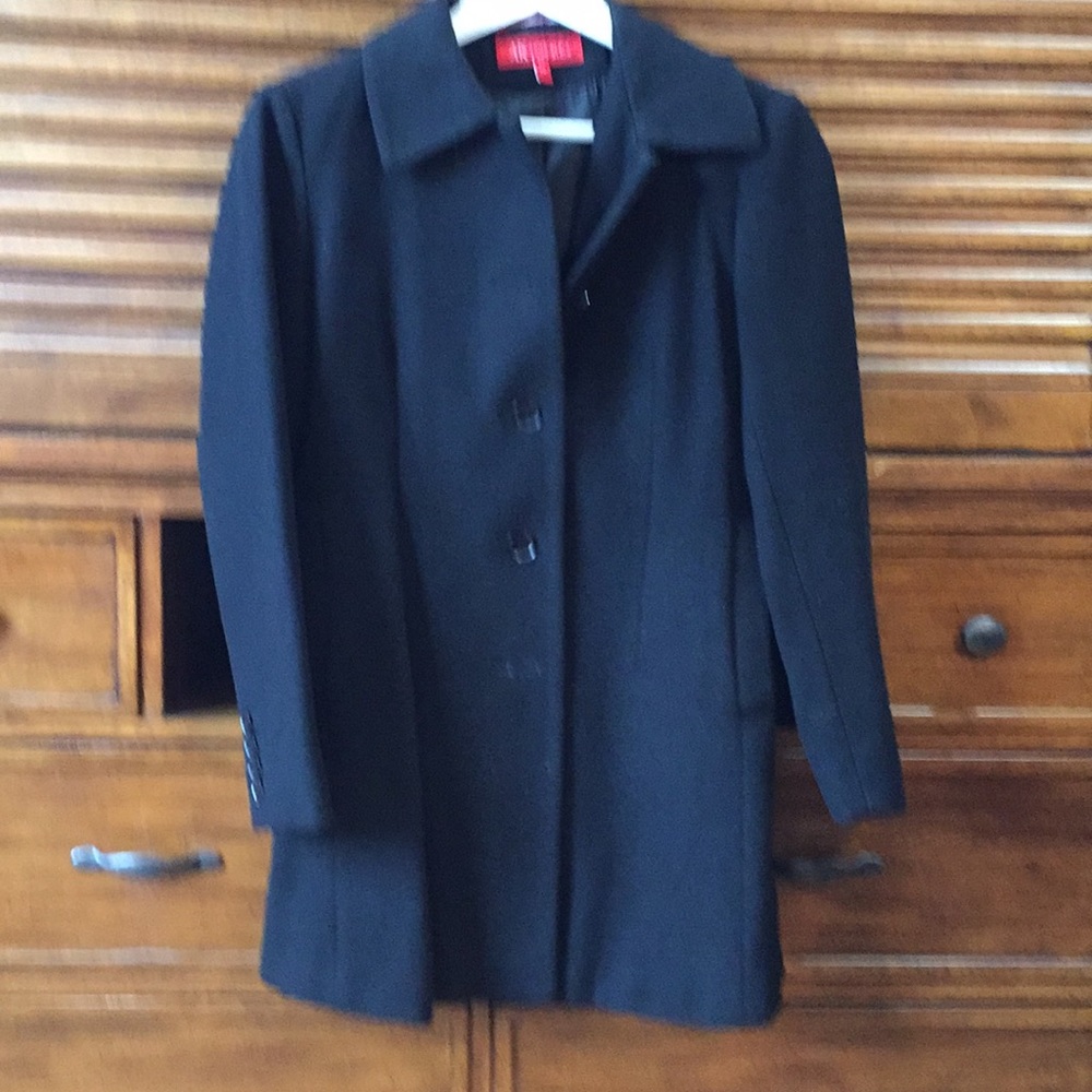 Three quarter length black wool coat